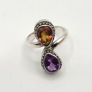 Vintage Lori Bonn 925 STERLING Amethyst Citrine Ring Size 7 SIGNED